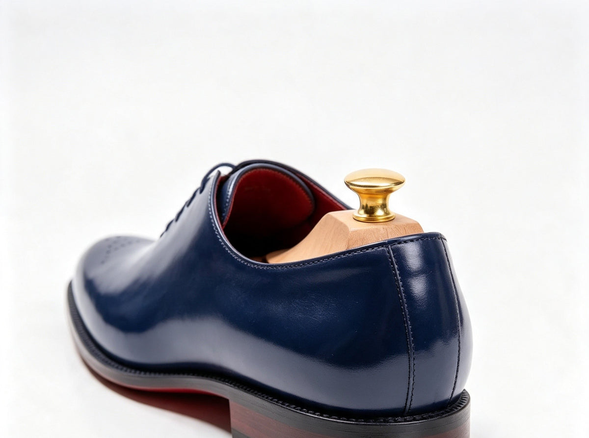 ArtisanWalk Navy Blue Whole-Cut Oxford Shoes — Red Sole Luxury Dress Shoes