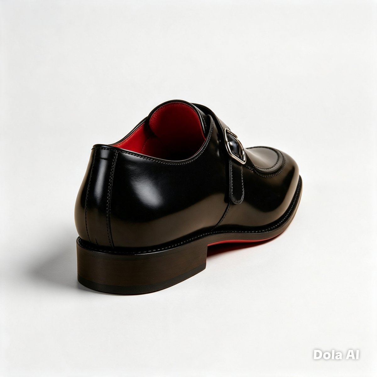 ArtisanWalk Black Single Monk-Strap Shoes — Red Sole Silver Buckle