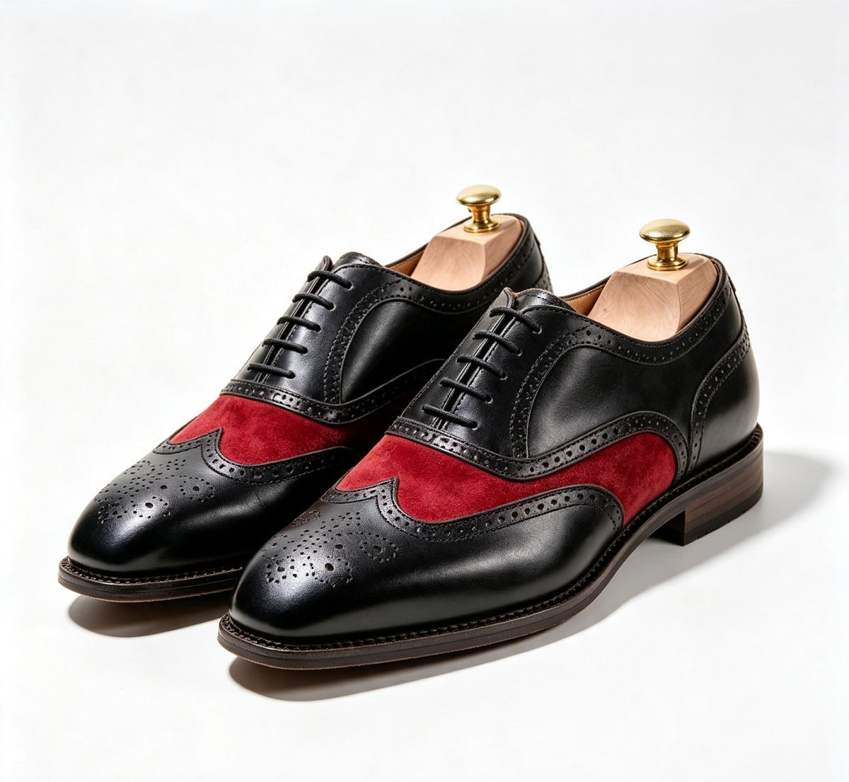 ArtisanWalk Black & Red Wingtip Oxford Shoes — Leather & Suede Brogue Dress Shoes