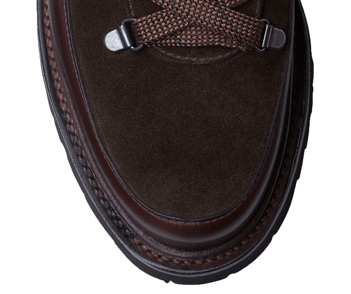Annie Dark Brown Wax Calf & Earth Green Suede