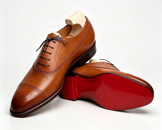 ArtisanWalk Brown Cap-Toe Oxford Shoes — Red Sole Leather Dress Shoes