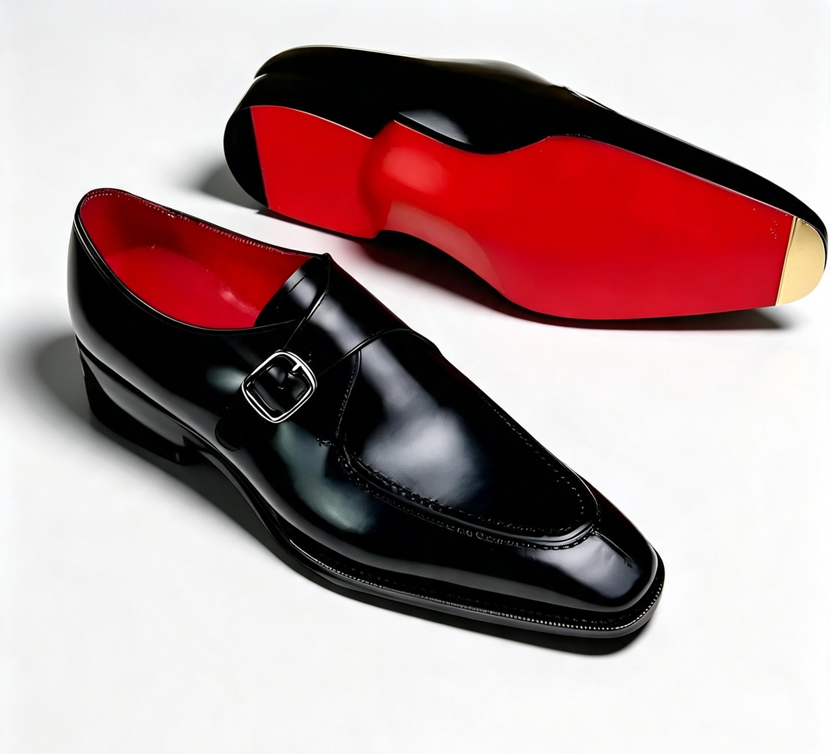 ArtisanWalk Black Monk-Strap Dress Shoes with Red Sole & Gold Heel Tip
