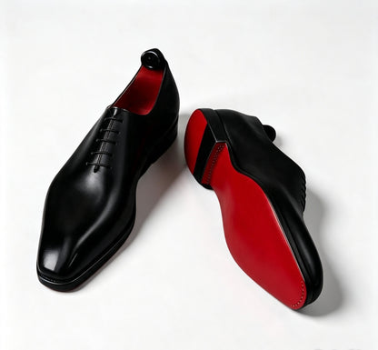 ArtisanWalk Black Whole-Cut Oxford Shoes — Red Sole Luxury Dress Shoes