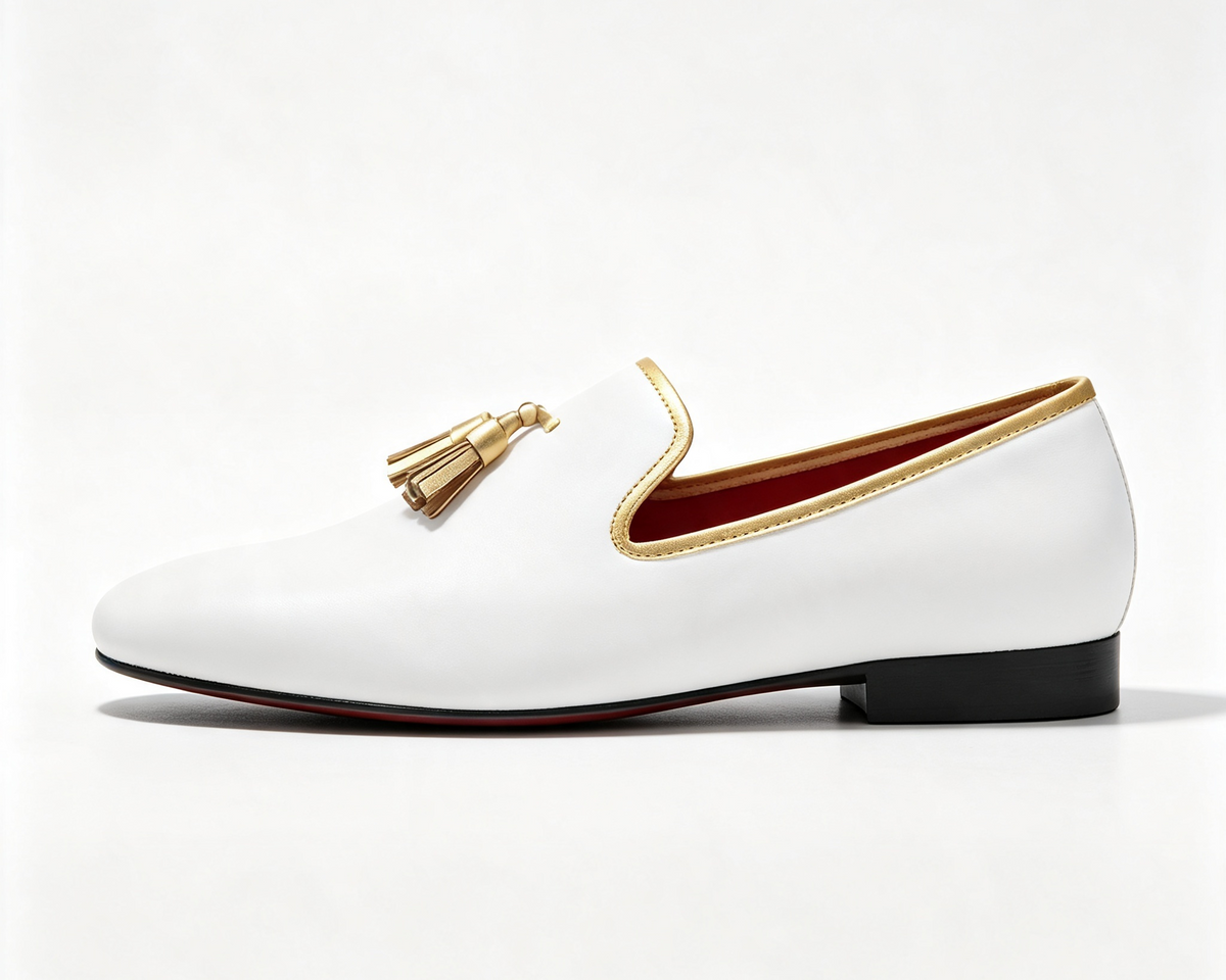 ArtisanWalk White Tassel Loafers — Gold Trim & Red Sole Luxury Shoes