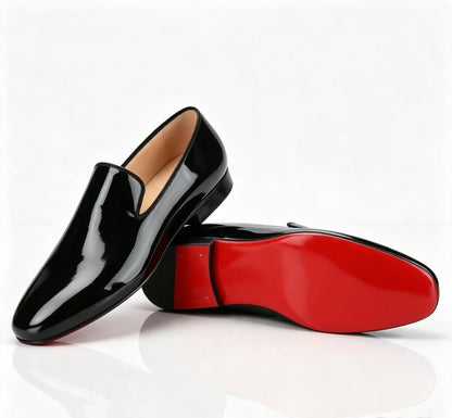 ArtisanWalk Black Patent Leather Loafers — Red Sole Luxury Slip-On Shoes