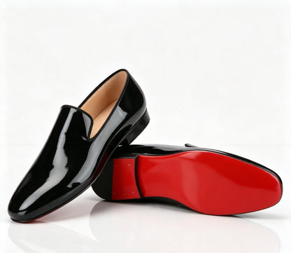 ArtisanWalk Black Patent Leather Loafers — Red Sole Luxury Slip-On Shoes