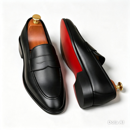 ArtisanWalk Black Penny Loafers — Red Sole Luxury Leather Slip-On Shoes
