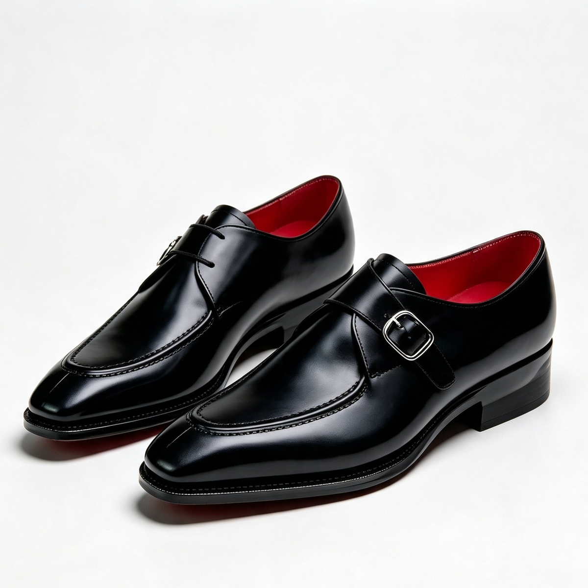 ArtisanWalk Black Monk-Strap Dress Shoes with Red Sole & Gold Heel Tip