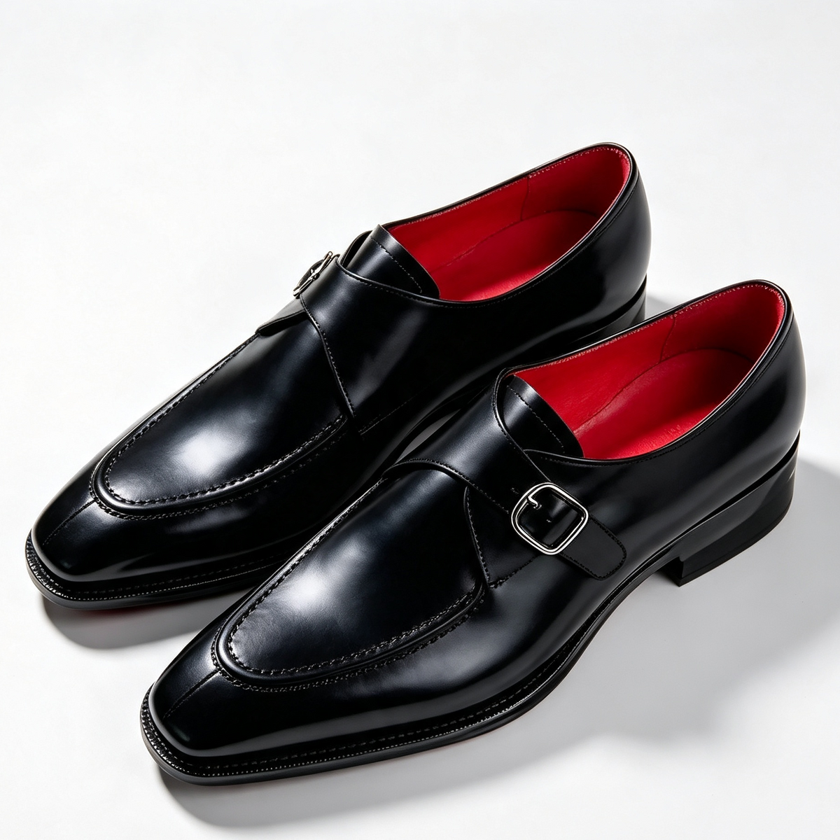 ArtisanWalk Black Monk-Strap Dress Shoes with Red Sole & Gold Heel Tip