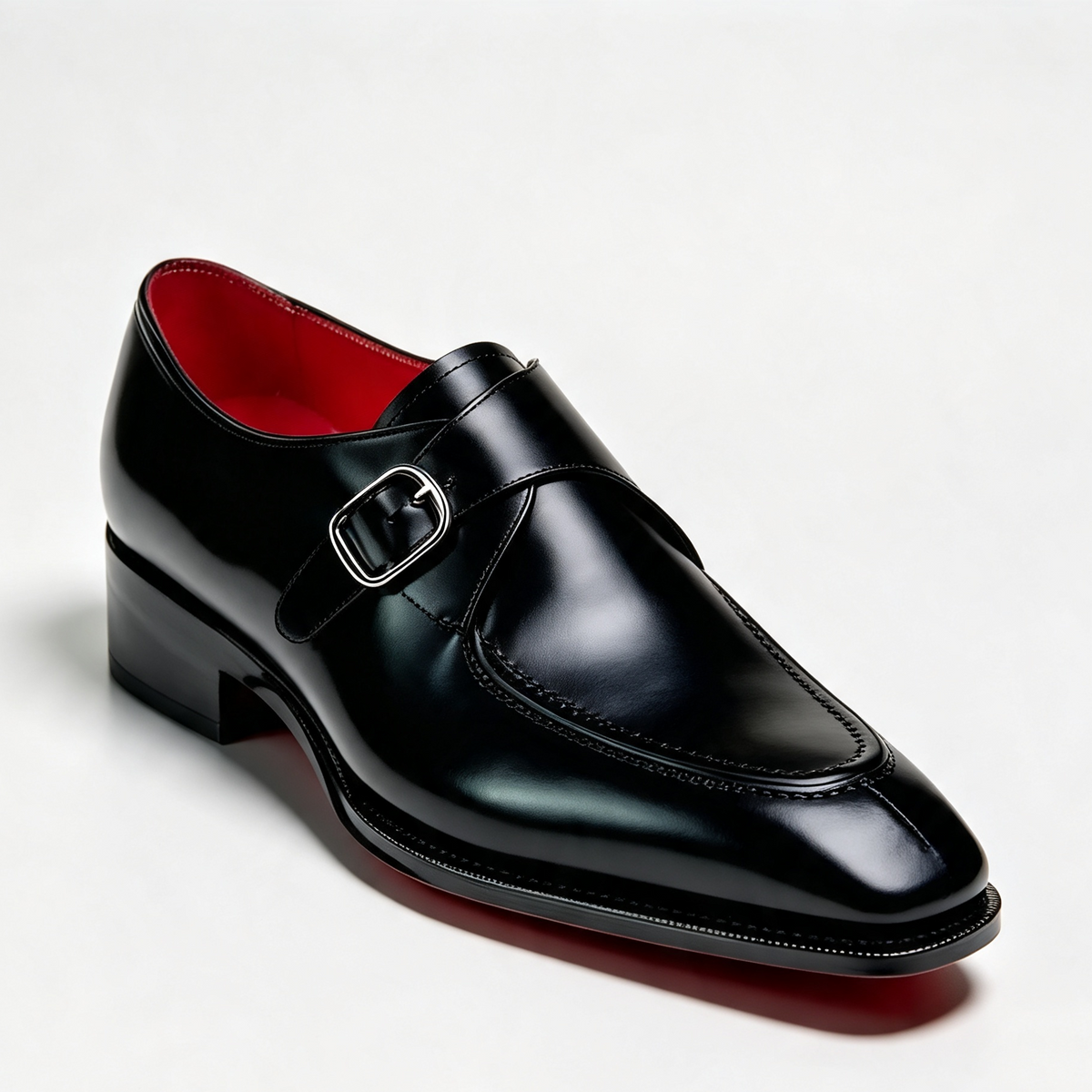 ArtisanWalk Black Monk-Strap Dress Shoes with Red Sole & Gold Heel Tip