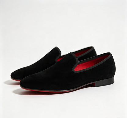 ArtisanWalk Black Velvet Loafers — Red Sole Luxury Slip-On Dress Shoes