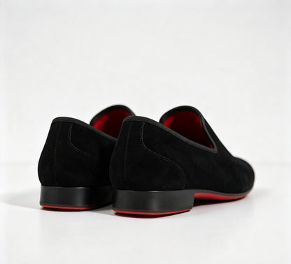 ArtisanWalk Black Velvet Loafers — Red Sole Luxury Slip-On Dress Shoes