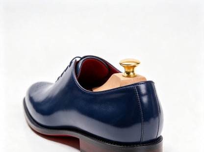 ArtisanWalk Navy Blue Whole-Cut Oxford Shoes — Red Sole Luxury Dress Shoes