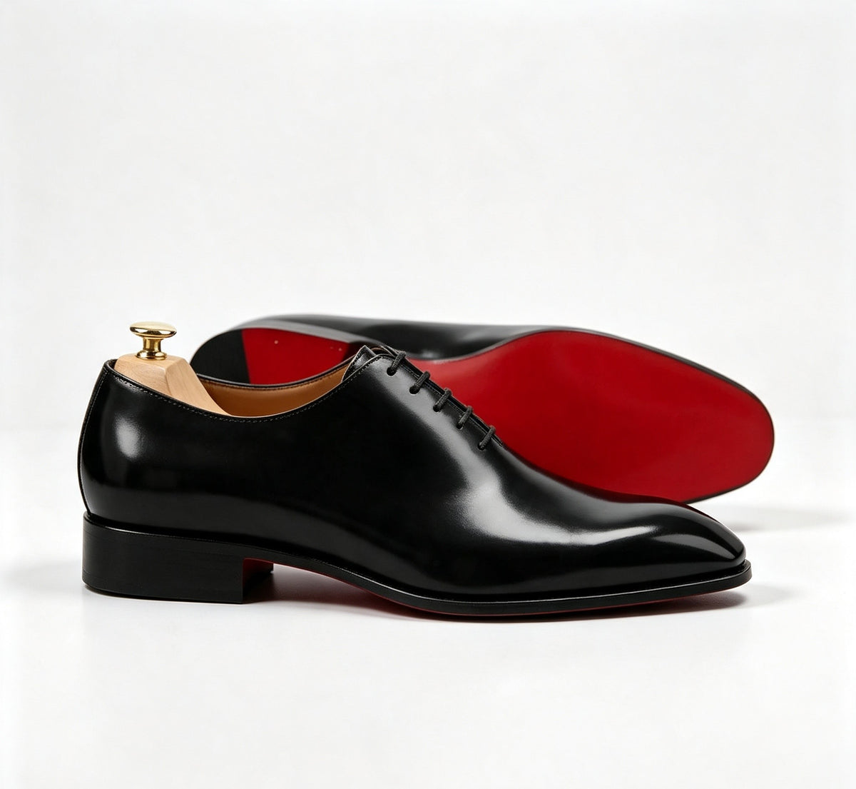 ArtisanWalk Black Whole-Cut Oxford Shoes — Red Sole Luxury Dress Shoes