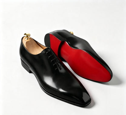 ArtisanWalk Black Whole-Cut Oxford Shoes — Red Sole Luxury Dress Shoes