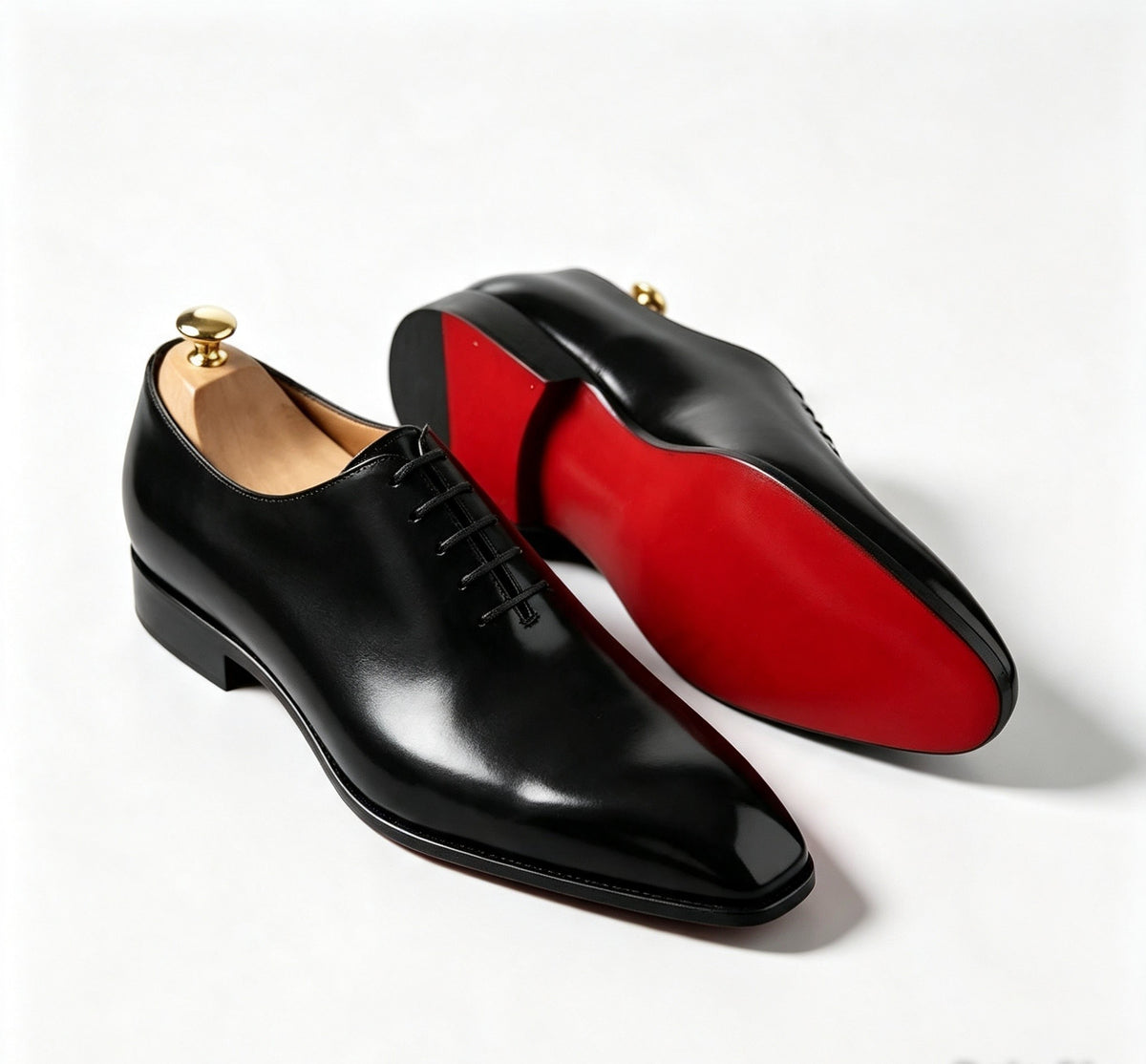 ArtisanWalk Black Whole-Cut Oxford Shoes — Red Sole Luxury Dress Shoes