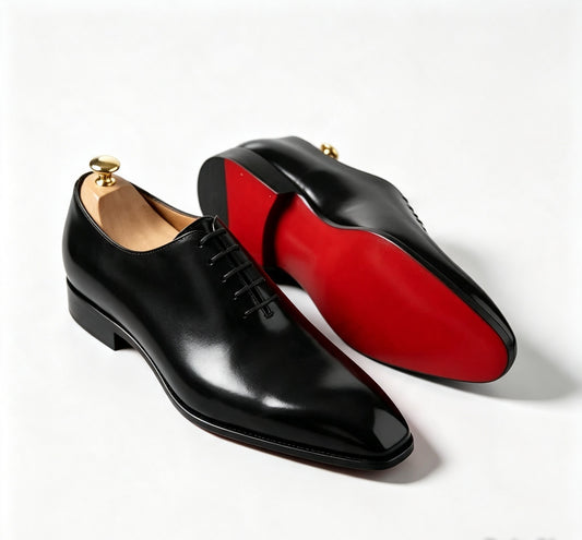 ArtisanWalk Black Whole-Cut Oxford Shoes — Red Sole Luxury Dress Shoes