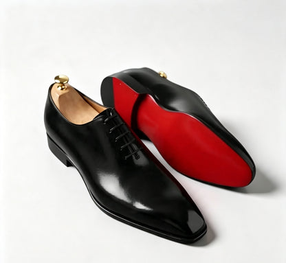ArtisanWalk Black Whole-Cut Oxford Shoes — Red Sole Luxury Dress Shoes