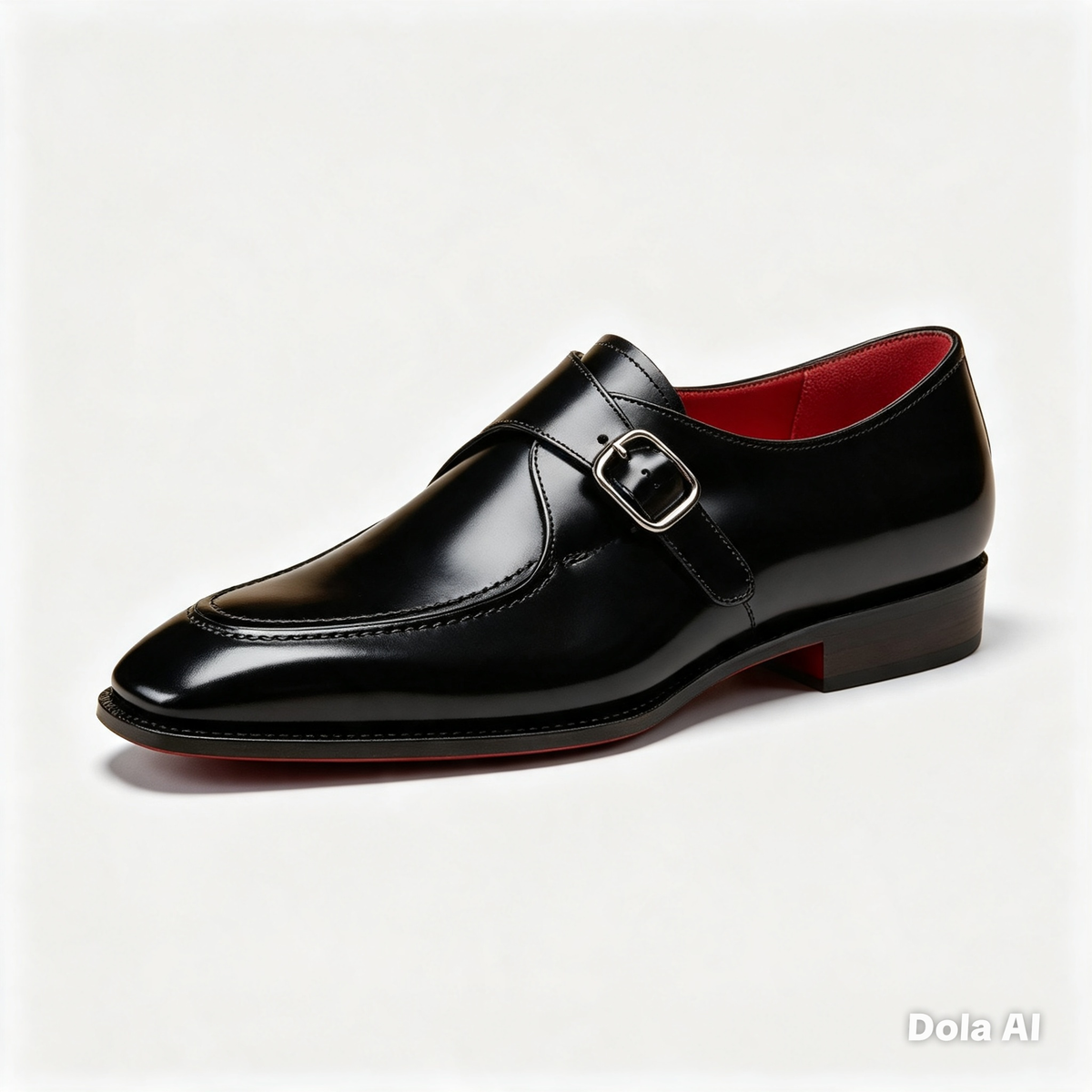 ArtisanWalk Black Single Monk-Strap Shoes — Red Sole Silver Buckle