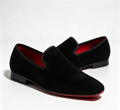 ArtisanWalk Black Velvet Loafers — Red Sole Luxury Slip-On Dress Shoes