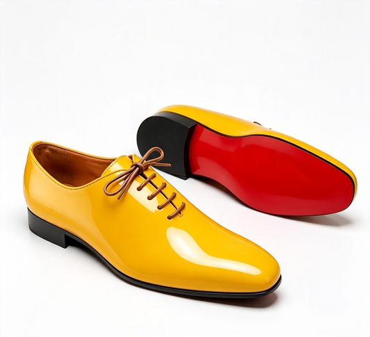 ArtisanWalk Yellow Patent Whole-Cut Oxford Shoes — Red Sole Luxury Dress Shoes