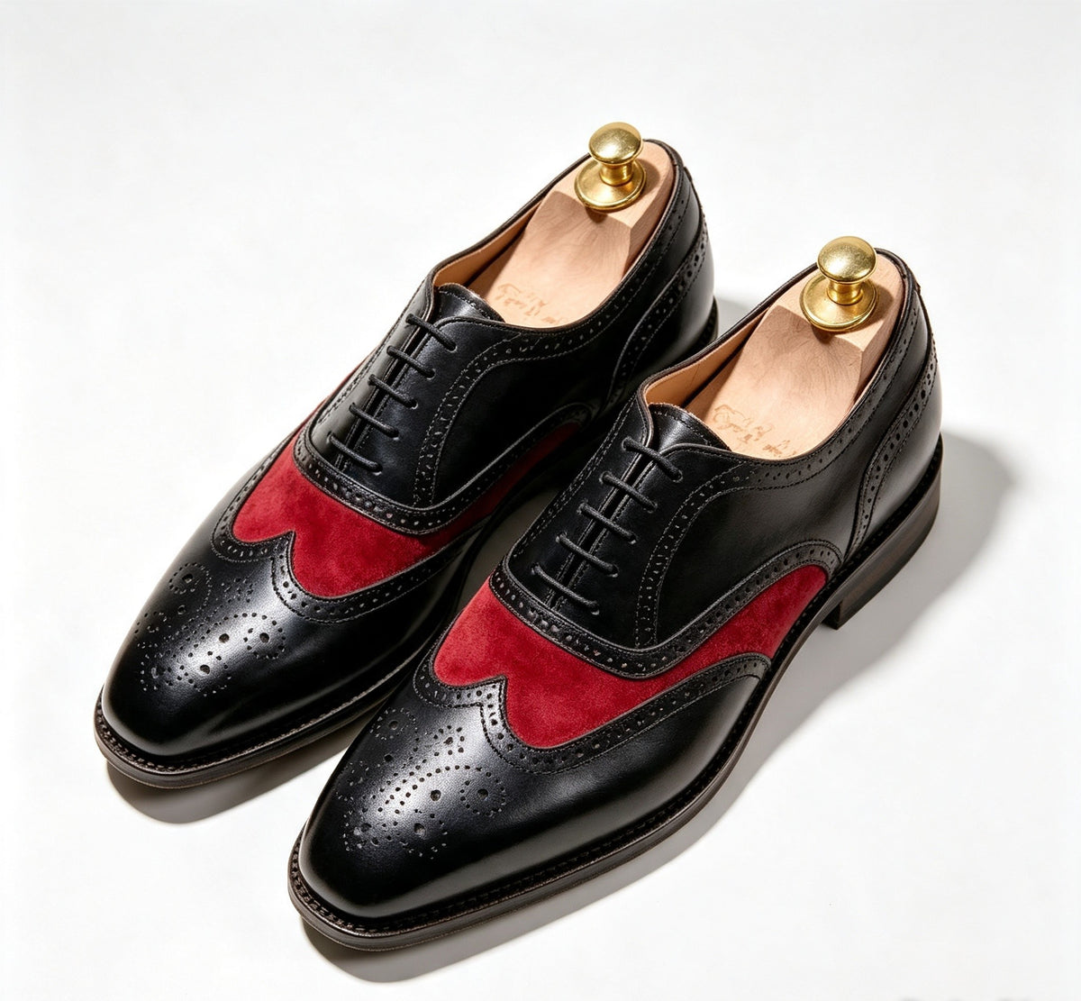 ArtisanWalk Black & Red Wingtip Oxford Shoes — Leather & Suede Brogue Dress Shoes