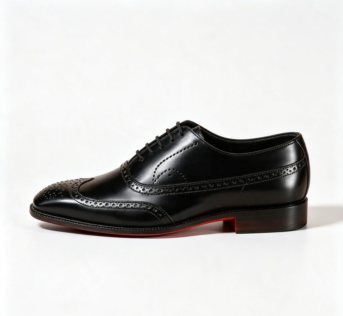 ArtisanWalk Black Wingtip Oxford Shoes — Red Sole Brogue Dress Shoes