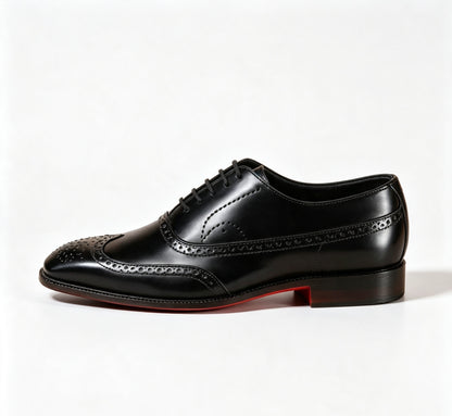 ArtisanWalk Black Wingtip Oxford Shoes — Red Sole Brogue Dress Shoes