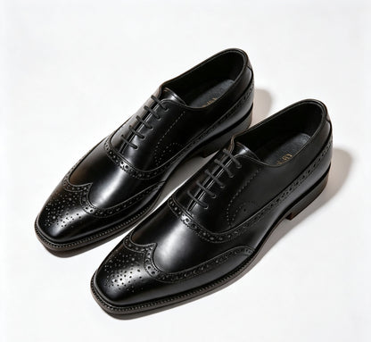 ArtisanWalk Black Wingtip Oxford Shoes — Red Sole Brogue Dress Shoes