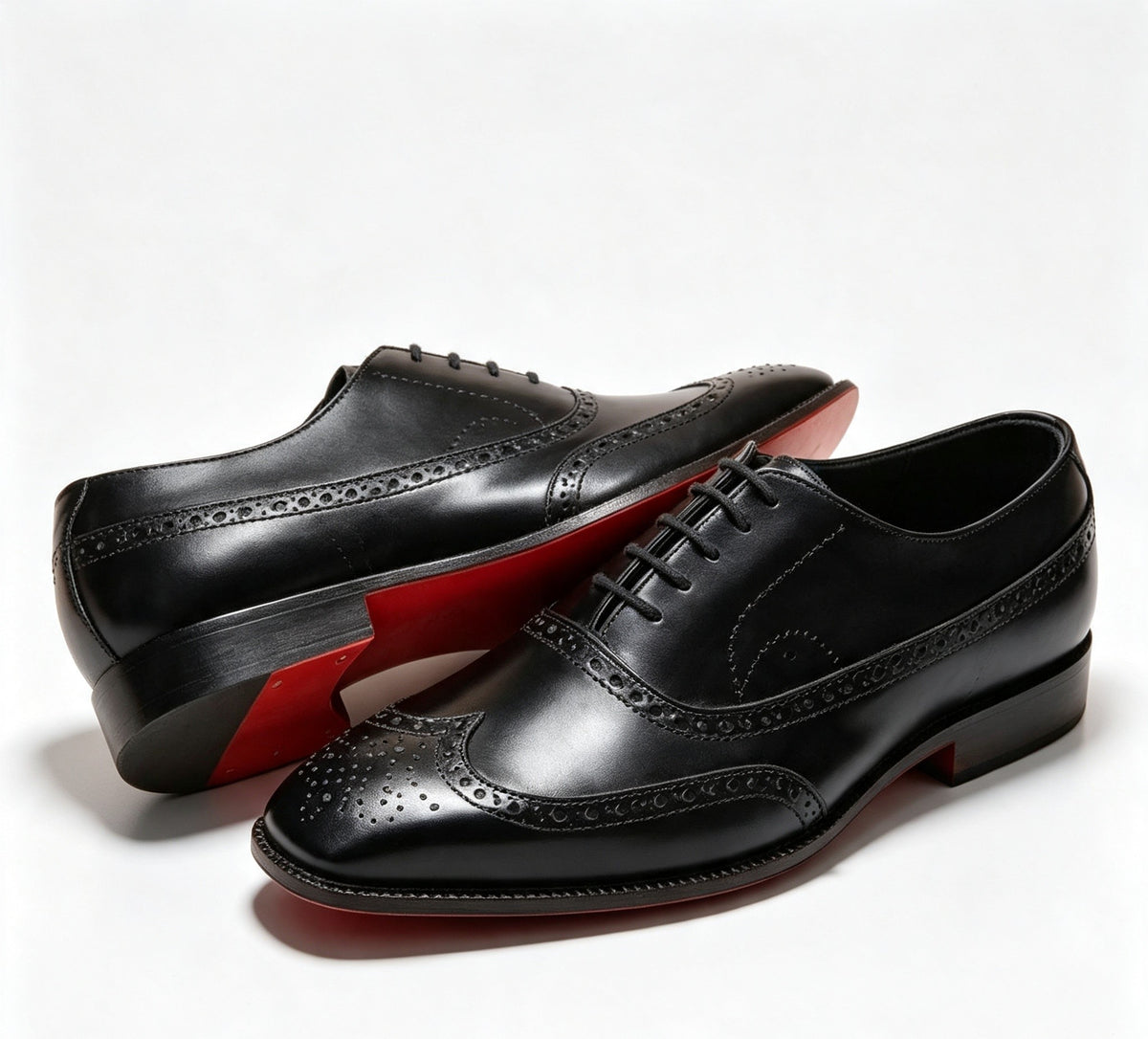 ArtisanWalk Black Wingtip Oxford Shoes — Red Sole Brogue Dress Shoes