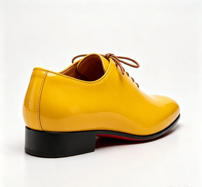 ArtisanWalk Yellow Patent Whole-Cut Oxford Shoes — Red Sole Luxury Dress Shoes