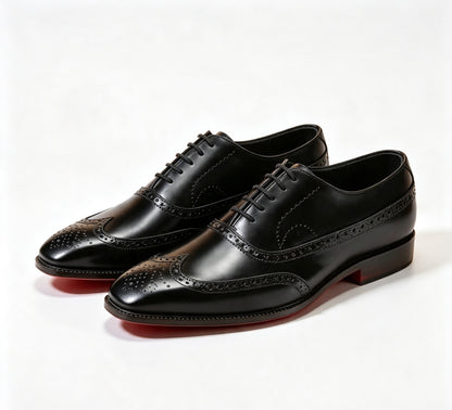 ArtisanWalk Black Wingtip Oxford Shoes — Red Sole Brogue Dress Shoes