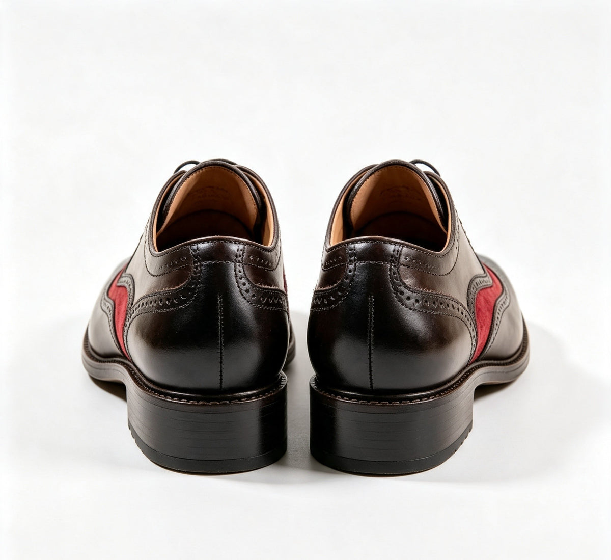 ArtisanWalk Black & Red Wingtip Oxford Shoes — Leather & Suede Brogue Dress Shoes