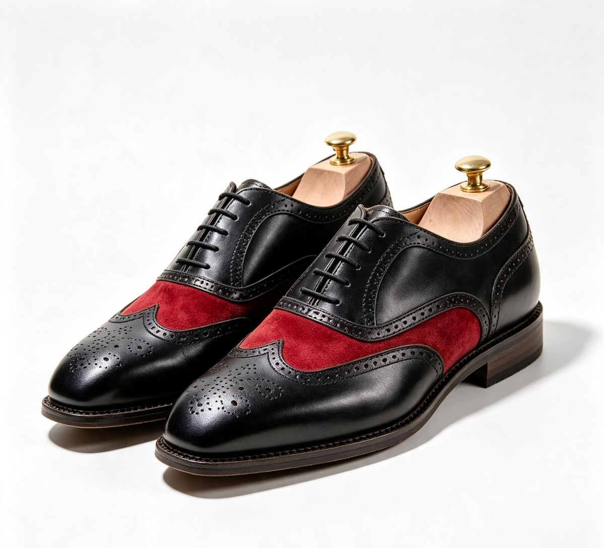 ArtisanWalk Black & Red Wingtip Oxford Shoes — Leather & Suede Brogue Dress Shoes