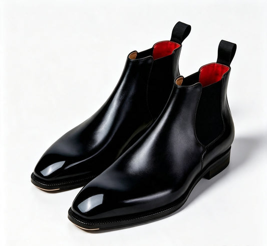 ArtisanWalk Black Leather Chelsea Boots — Red Insole Luxury Ankle Boots