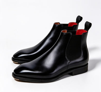 ArtisanWalk Black Leather Chelsea Boots — Red Insole Luxury Ankle Boots