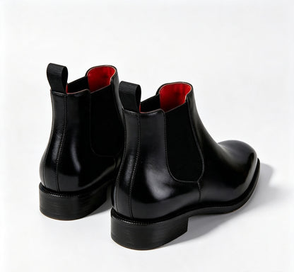ArtisanWalk Black Leather Chelsea Boots — Red Insole Luxury Ankle Boots