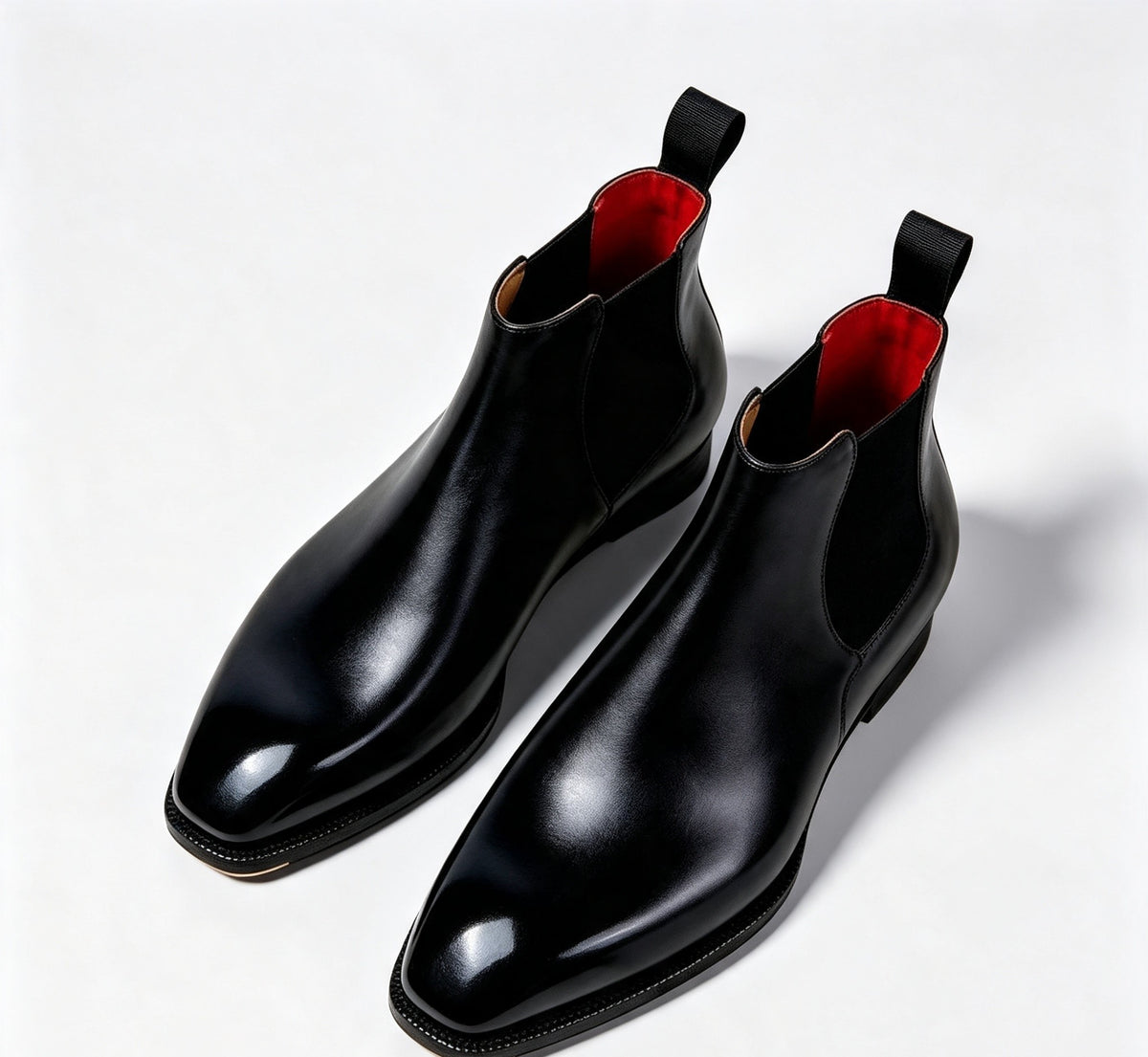 ArtisanWalk Black Leather Chelsea Boots — Red Insole Luxury Ankle Boots