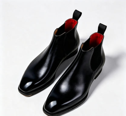 ArtisanWalk Black Leather Chelsea Boots — Red Insole Luxury Ankle Boots