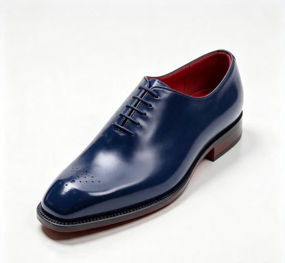 ArtisanWalk Navy Blue Whole-Cut Oxford Shoes — Red Sole Luxury Dress Shoes