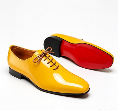 ArtisanWalk Yellow Patent Whole-Cut Oxford Shoes — Red Sole Luxury Dress Shoes