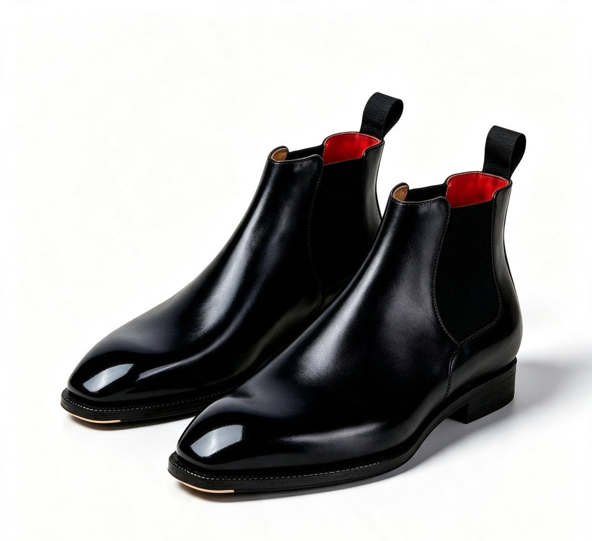 ArtisanWalk Black Leather Chelsea Boots — Red Insole Luxury Ankle Boots