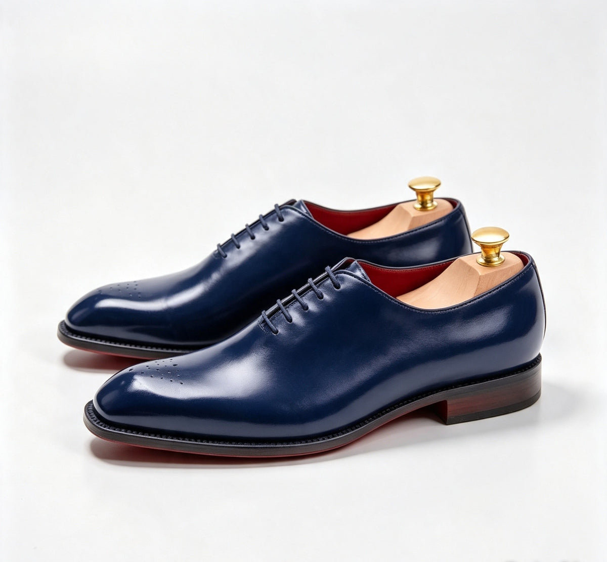 ArtisanWalk Navy Blue Whole-Cut Oxford Shoes — Red Sole Luxury Dress Shoes