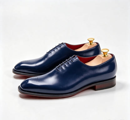 ArtisanWalk Navy Blue Whole-Cut Oxford Shoes — Red Sole Luxury Dress Shoes