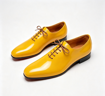 ArtisanWalk Yellow Patent Whole-Cut Oxford Shoes — Red Sole Luxury Dress Shoes