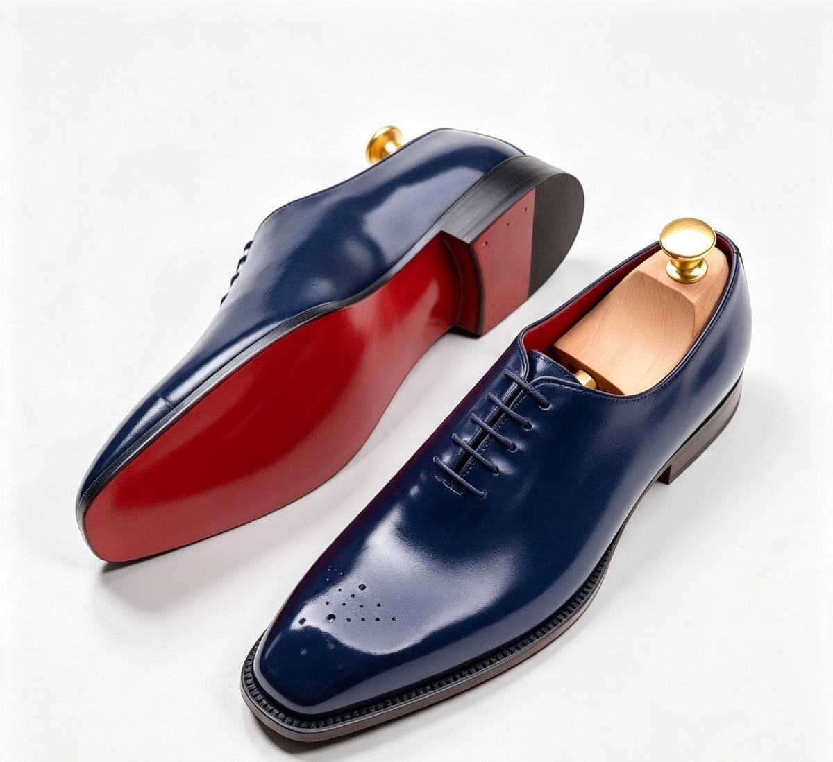 ArtisanWalk Navy Blue Whole-Cut Oxford Shoes — Red Sole Luxury Dress Shoes