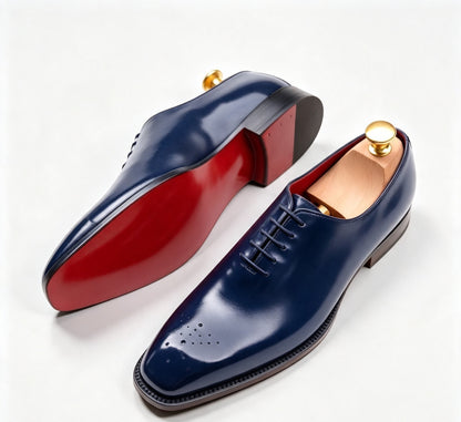 ArtisanWalk Navy Blue Whole-Cut Oxford Shoes — Red Sole Luxury Dress Shoes