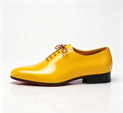 ArtisanWalk Yellow Patent Whole-Cut Oxford Shoes — Red Sole Luxury Dress Shoes