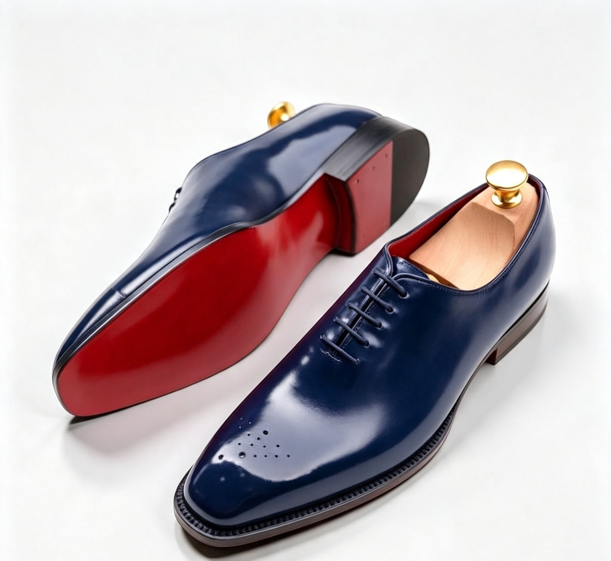 ArtisanWalk Navy Blue Whole-Cut Oxford Shoes — Red Sole Luxury Dress Shoes
