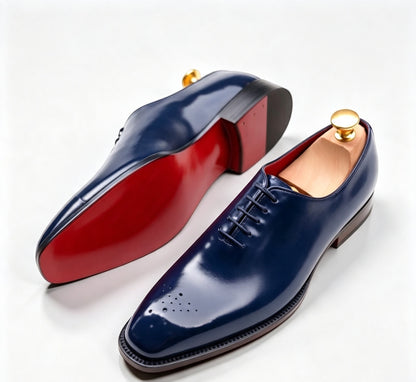 ArtisanWalk Navy Blue Whole-Cut Oxford Shoes — Red Sole Luxury Dress Shoes